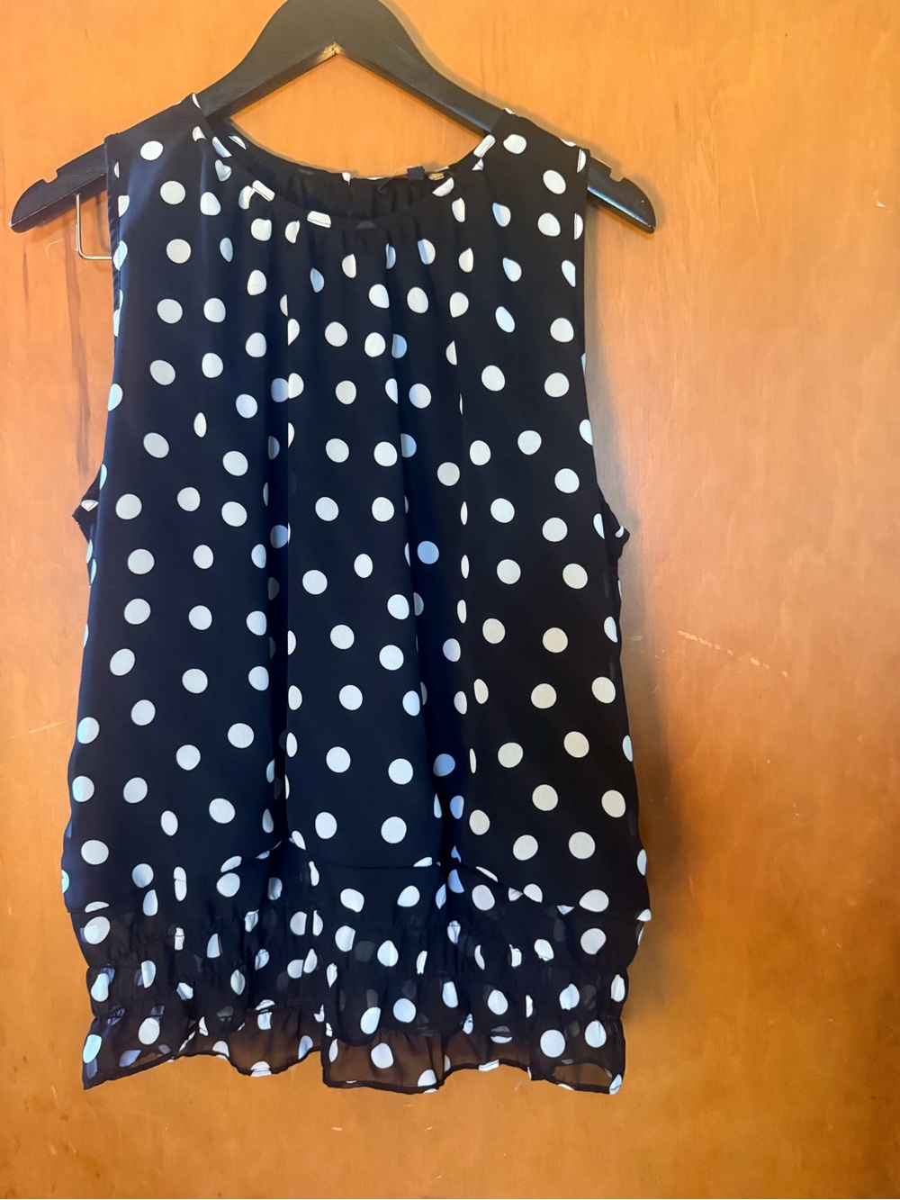 Eclair Black Polka Dot Sleeveless Top with stretch waist band NWT